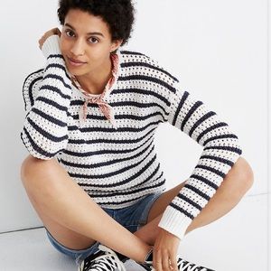 Striped Open-Stitch Austen Pullover Sweater